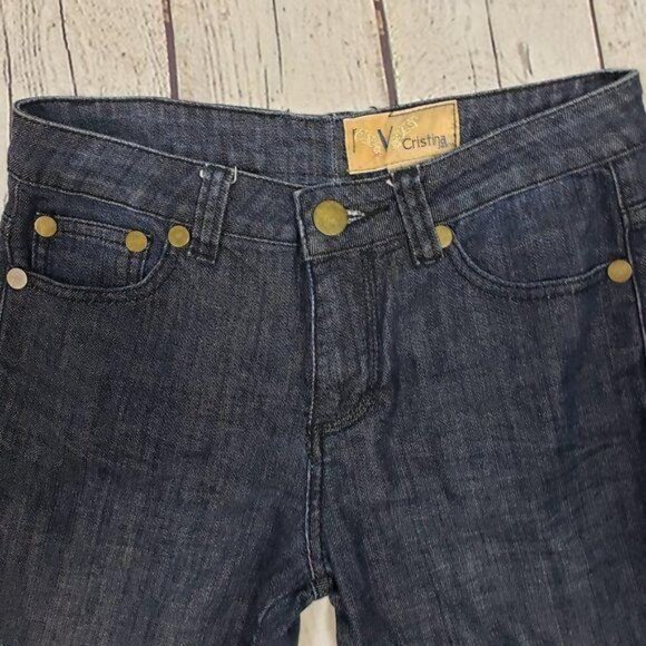 V CRISTINA Jeans Dark Blue Black Wash Mid Rise Boot Cut 4 - Picture 4 of 9